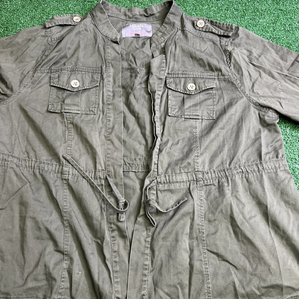 Torrid Feel The Fit Military Green‎ Utility Open Front Jacket Coat Women Size 1